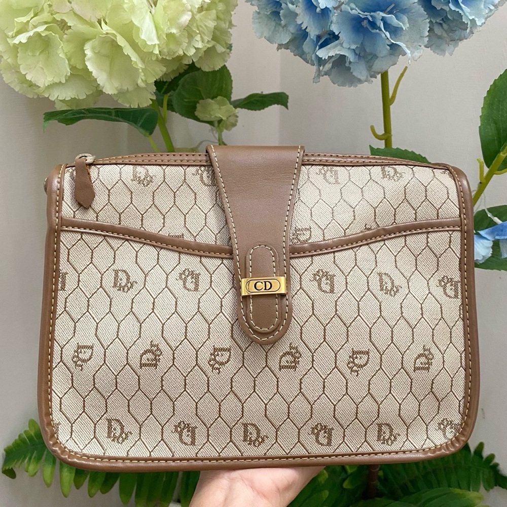 Dior Brown and Tan Clutch with Monogram Print